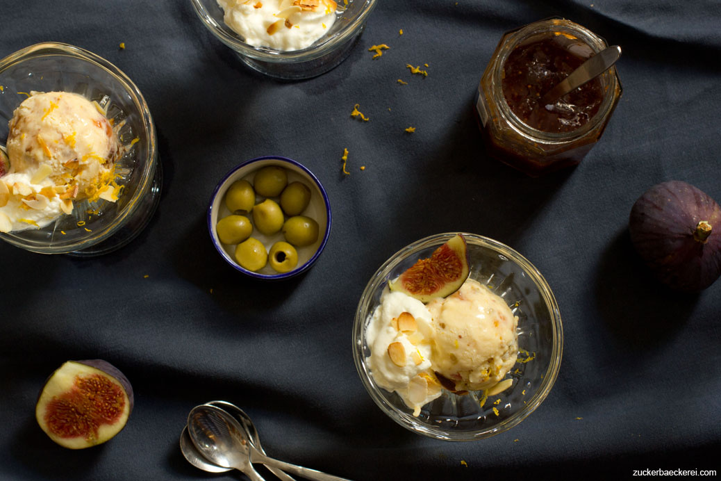 Feigen-Sahne-Eis mit karamellisierten Oliven